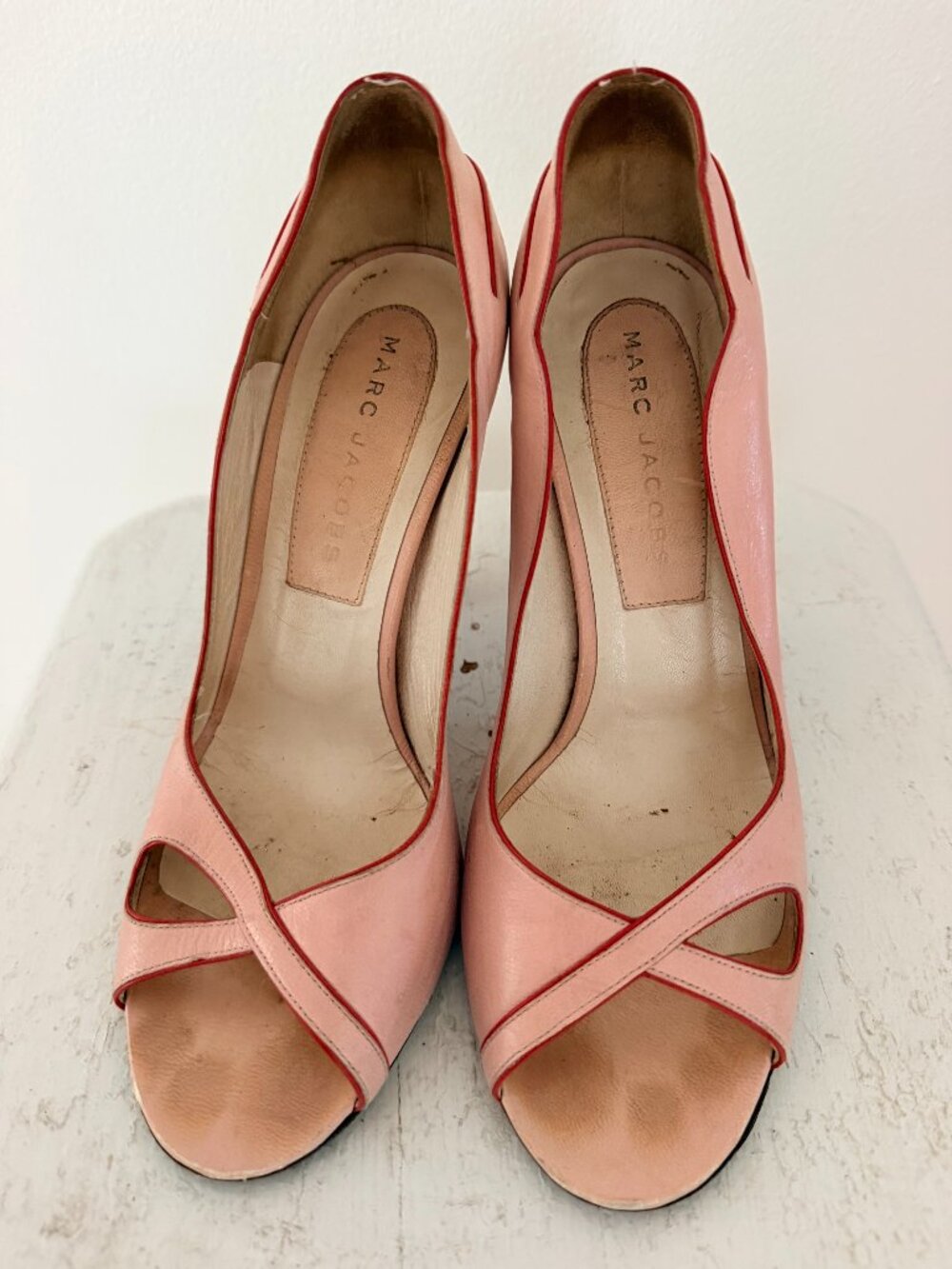 Vintage Y2K Marc Jacobs Pink Leather Peep Toe Cutout Heels 2000s 7.5
